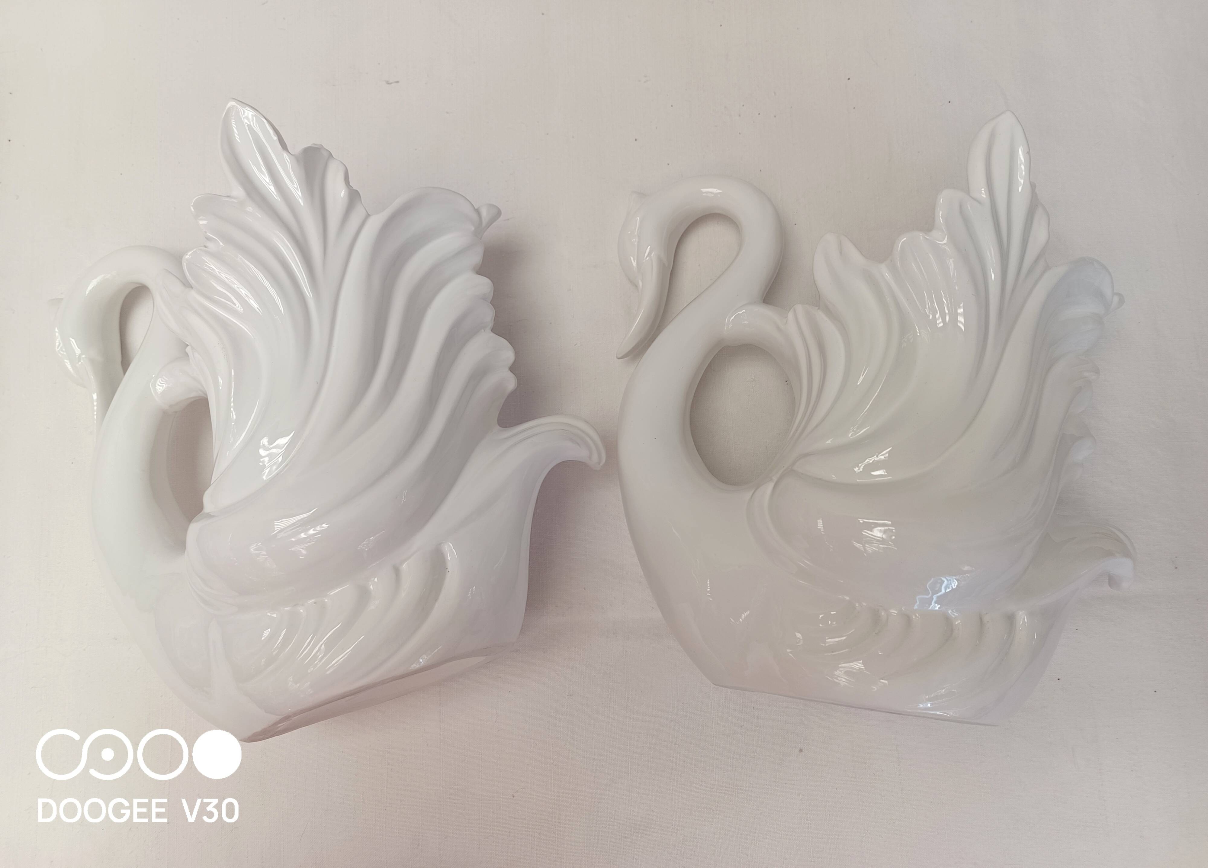 Swan pot holder pair porcelain ceramic vase decoration