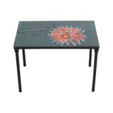 Small Ceramic Tile Table Adri Design Orange Abstract Flower 47cm
