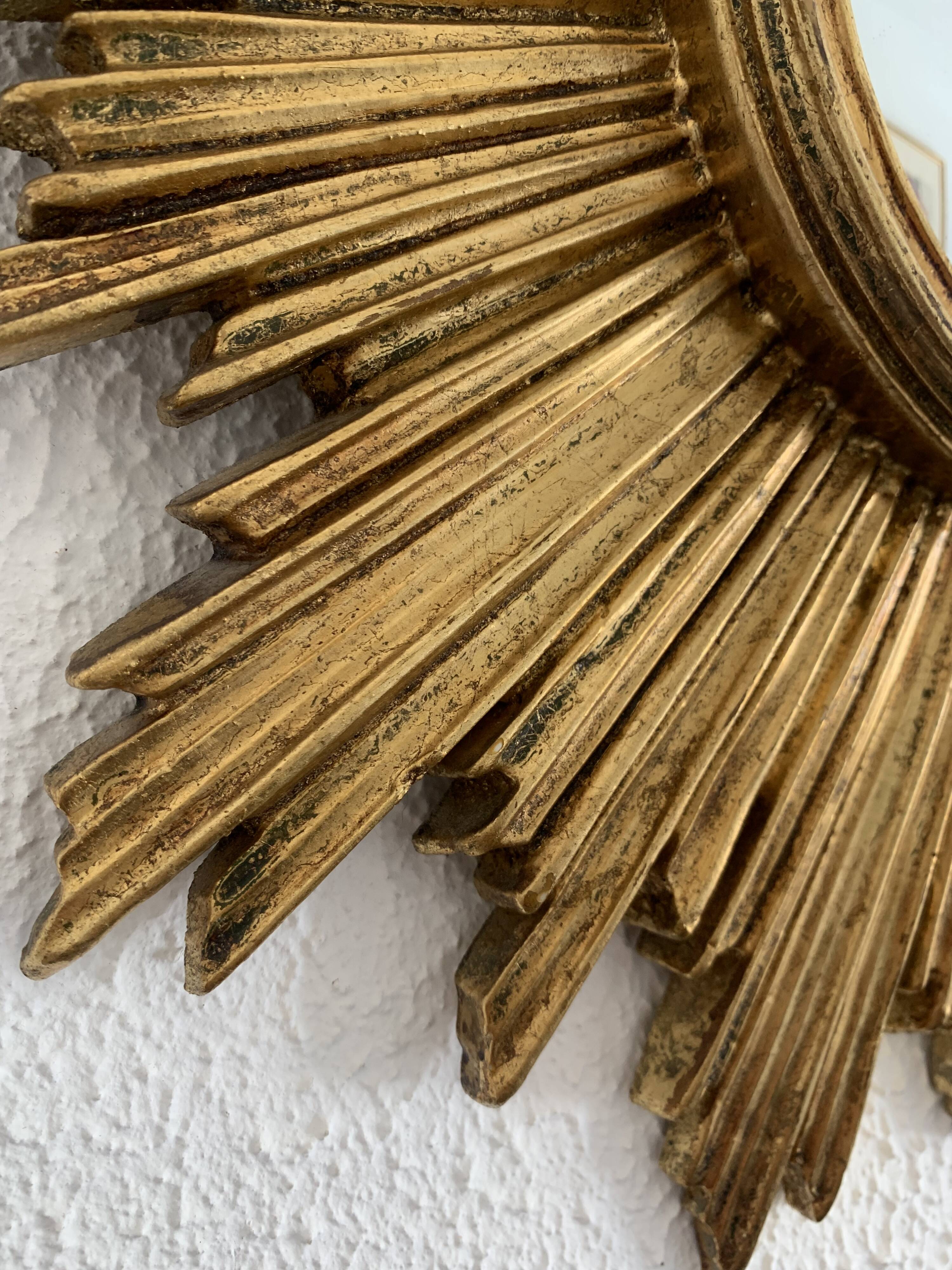 Vintage mirror 1960 witch's eye sun gold leaf - 43 cm