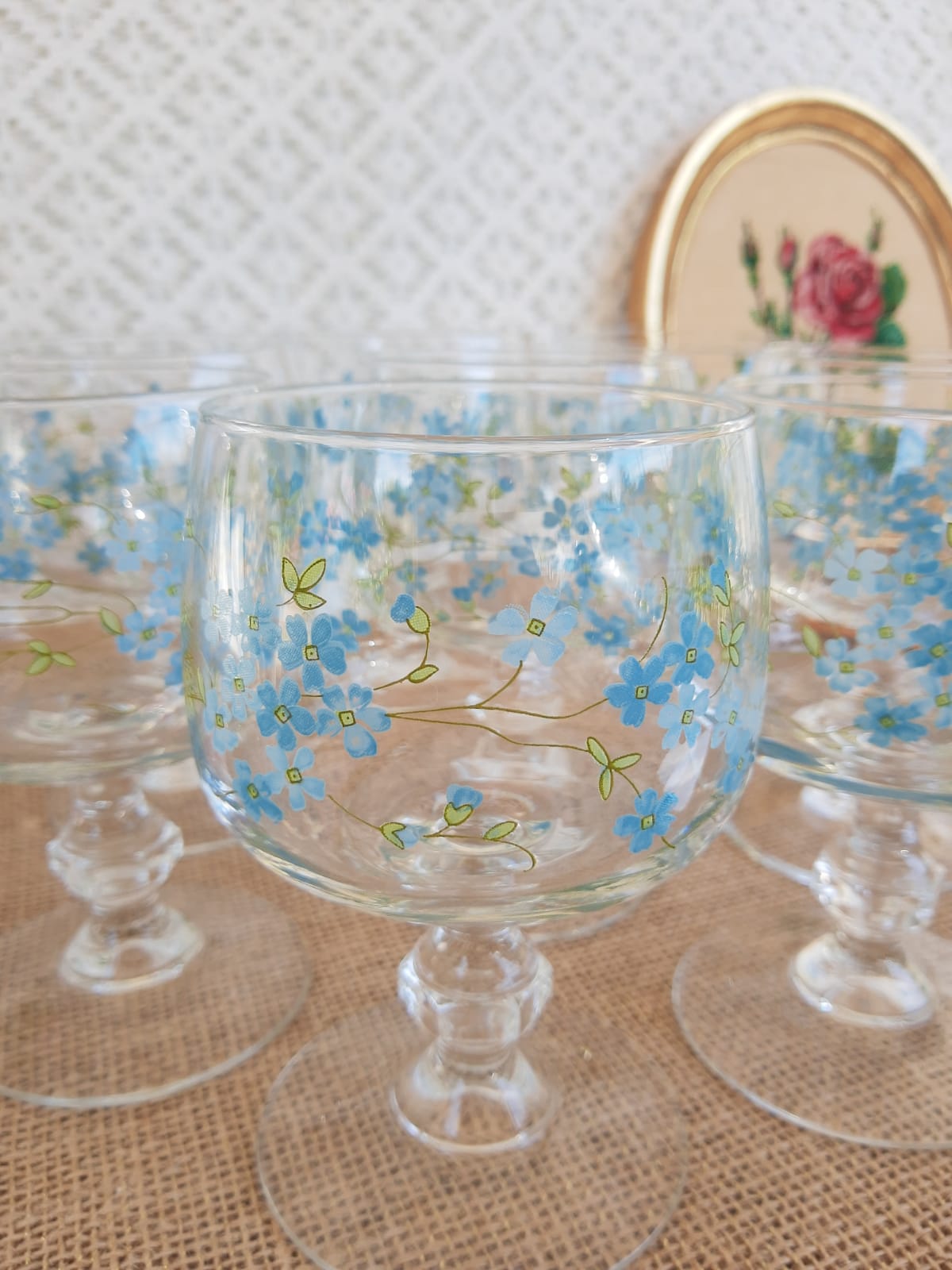 Ensemble de 8 verres à vin ballon Myosotis Veronica vintage