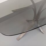 Vintage Rounded Rectangular Oval Coffee Table in Glass and Chromed Metal from the 70s