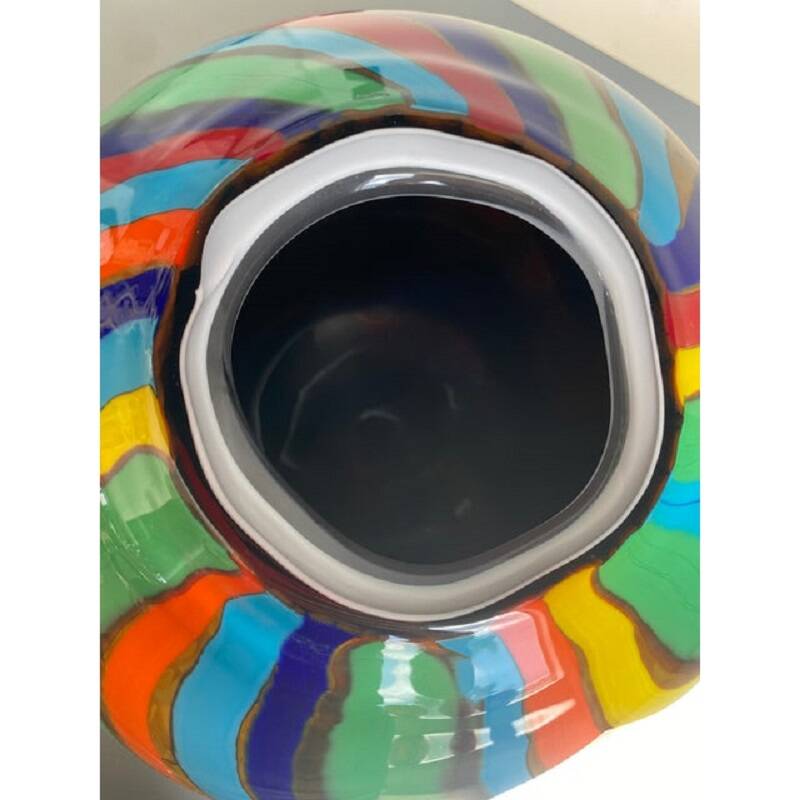 Contemporary abstarct vase with multicolored reeds in murano glass