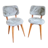 Paire de chaises moumoute pieds compas