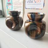 Paire de petits vases grès émaillé multicolore
