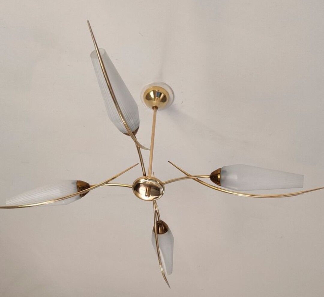 Chandelier with two vintage wall lamps house Lunel 1960