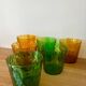 Vintage set of 6 Italian-made glasses, green and amber textured effect