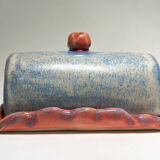 Blue and pink butter maker in ceramic