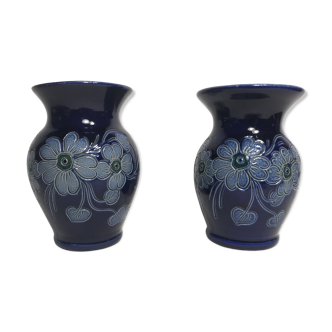 Paire de vases grès bleu vintage