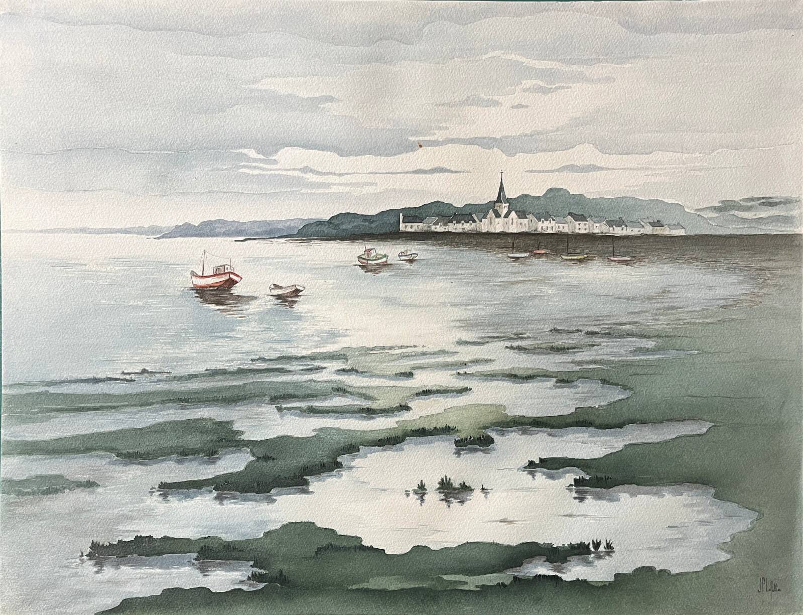 Large marine watercolour (Saint Gilles?) Brittany signed Lafitte