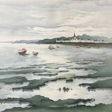 Large marine watercolour (Saint Gilles?) Brittany signed Lafitte