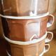 8 tasses à café de bistrot marron et blanche, en porcelaine, vintage