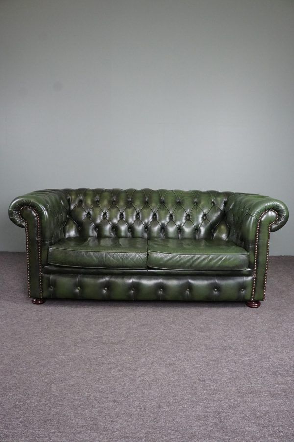 Chesterfield sofa in green cowhide leather