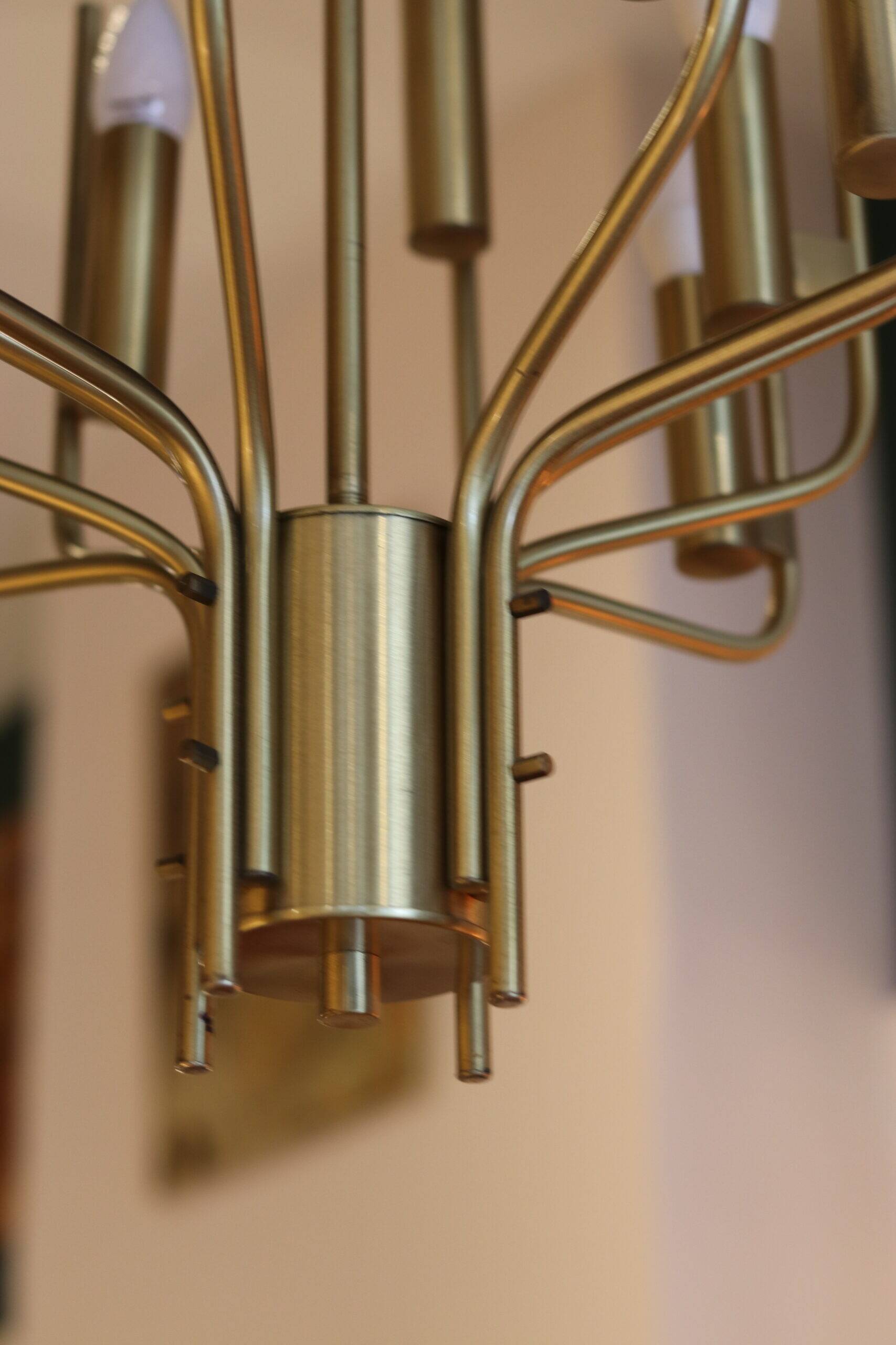 Italian chandelier Gaetano Scolari in brass, 1970.