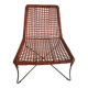 Modernist armchair in woven leather and black metal – 1960s–1970s