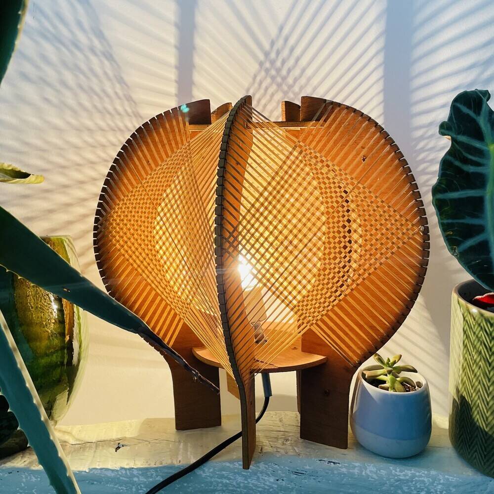Mid century sculptural wooden table lamp