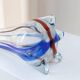 Vintage Murano glass vase - clear glass with blue and red details - timeless design from Italy in the 1970s - gift idea, table decoration.