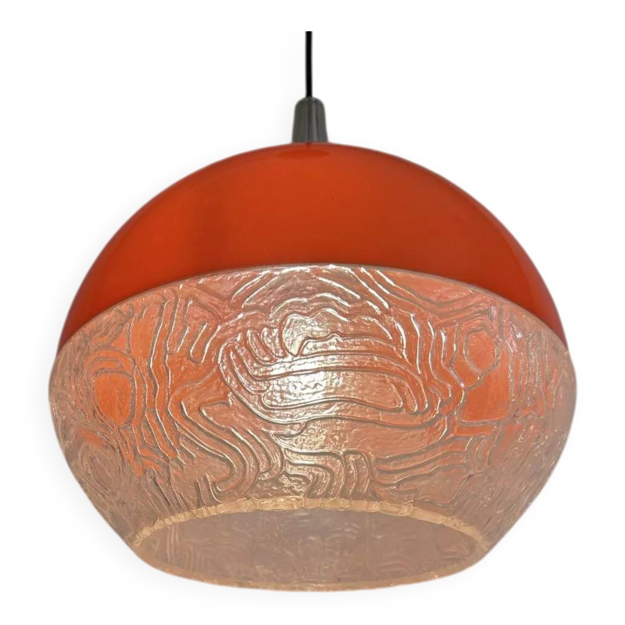 "Saturn" pendant light – orange and textured (1970s)