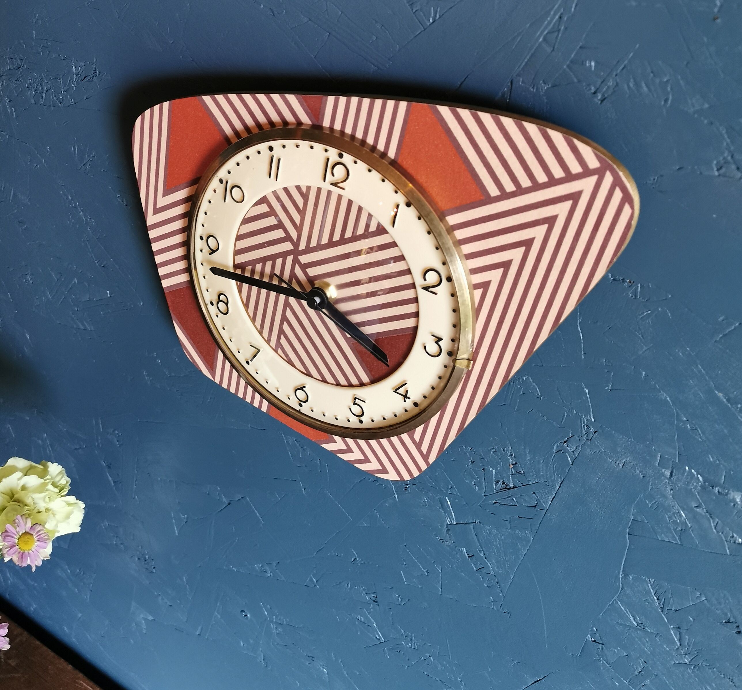 Vintage clock asymmetrical silent wall clock "pink copper"