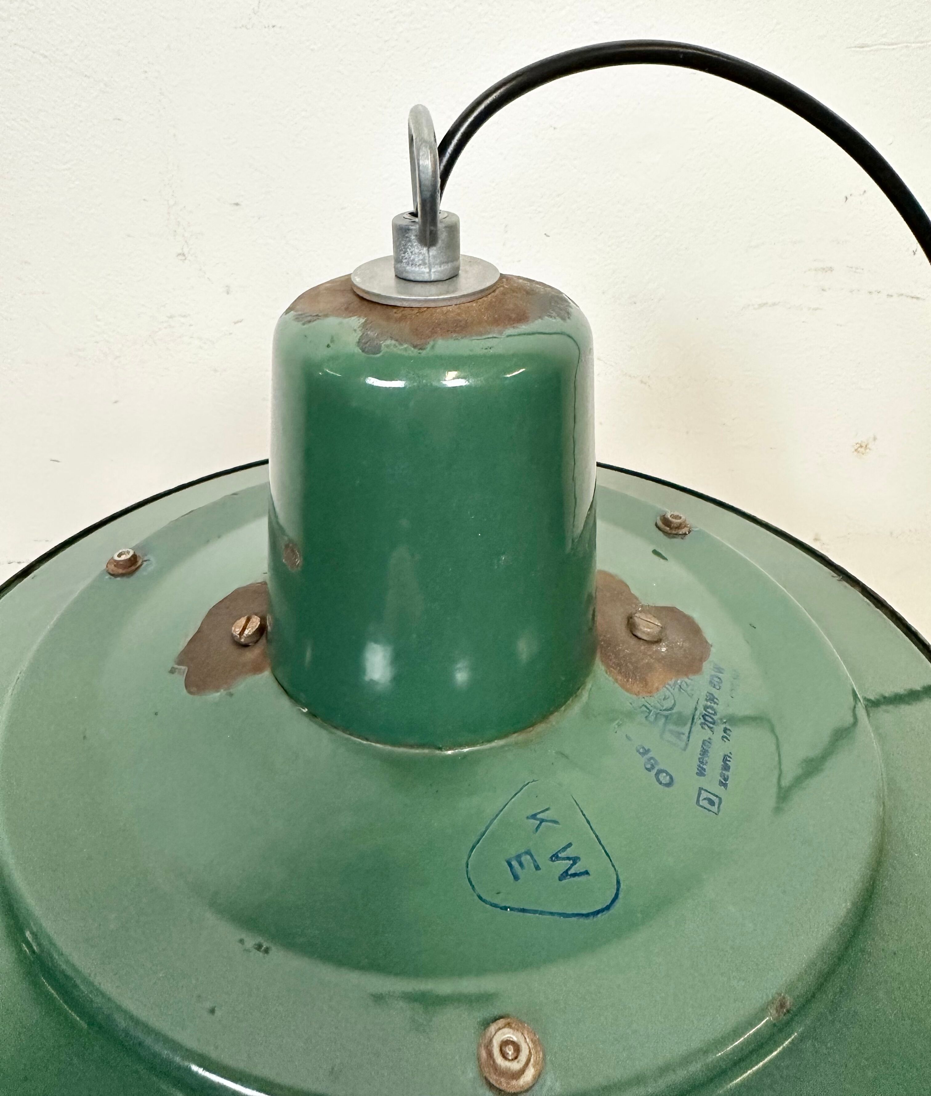 Industrial green enamel cage pendant light, 1960s