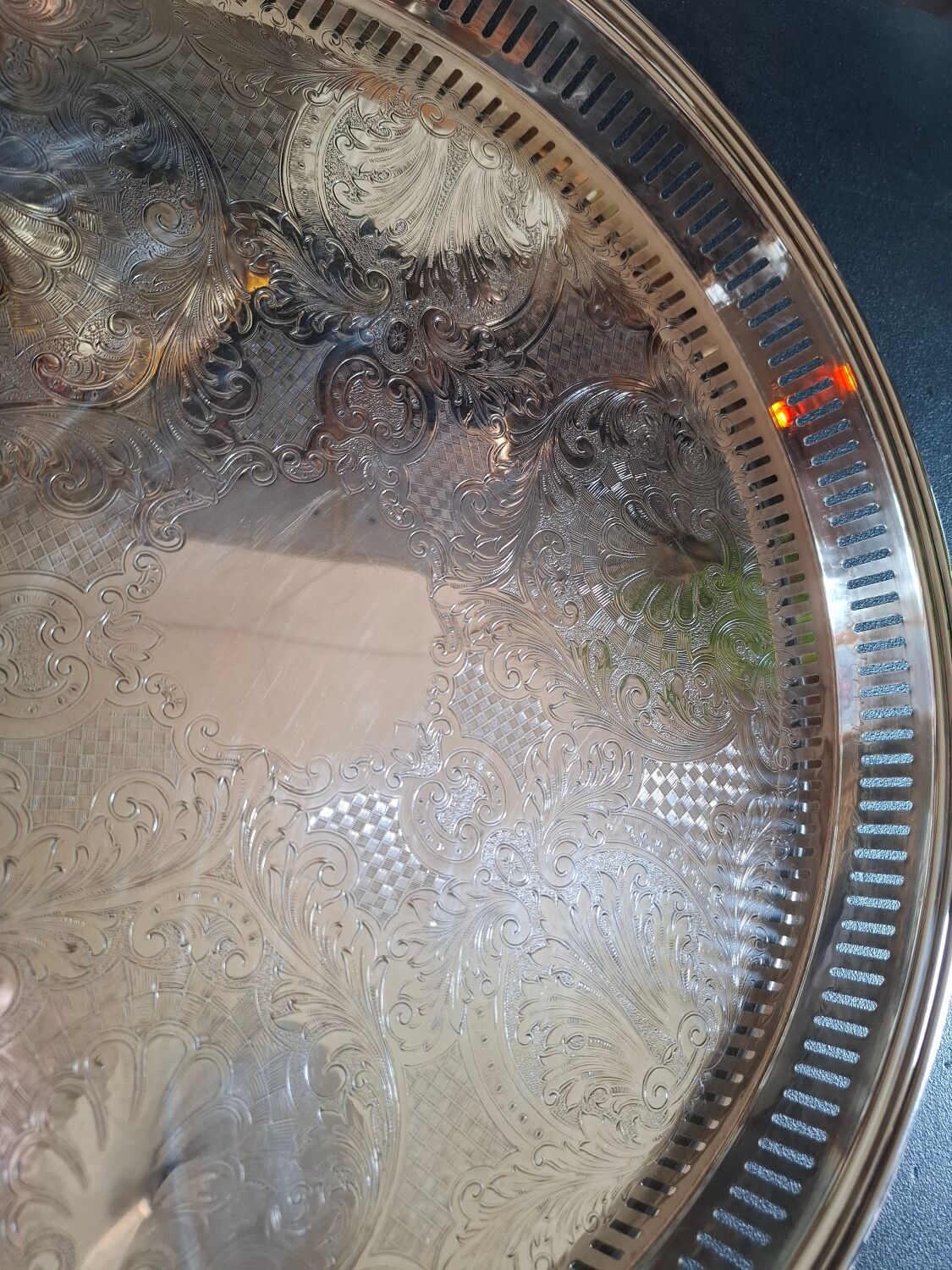 Silver-plated metal platter Christophle Fleuron France