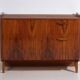 Mid-century walnut veneer sideboard with triangular handles – Czechoslovakia, circa 1960
