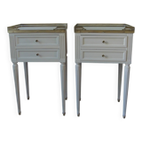 Pair of beautifully crafted bedside tables, end tables, pearl gray.