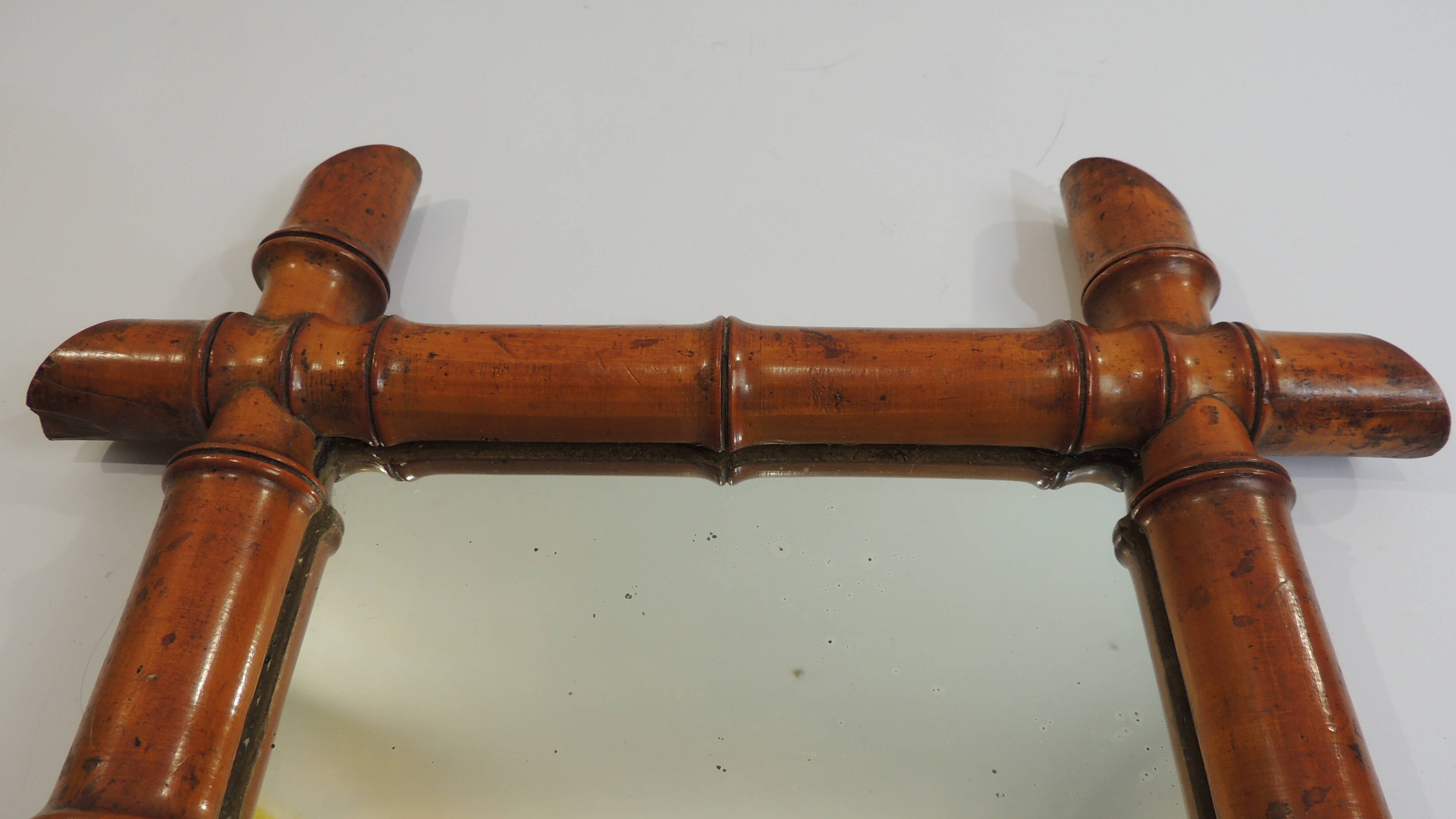 Antique mercury mirror in turned bamboo-style wood – Rare 19th century piece