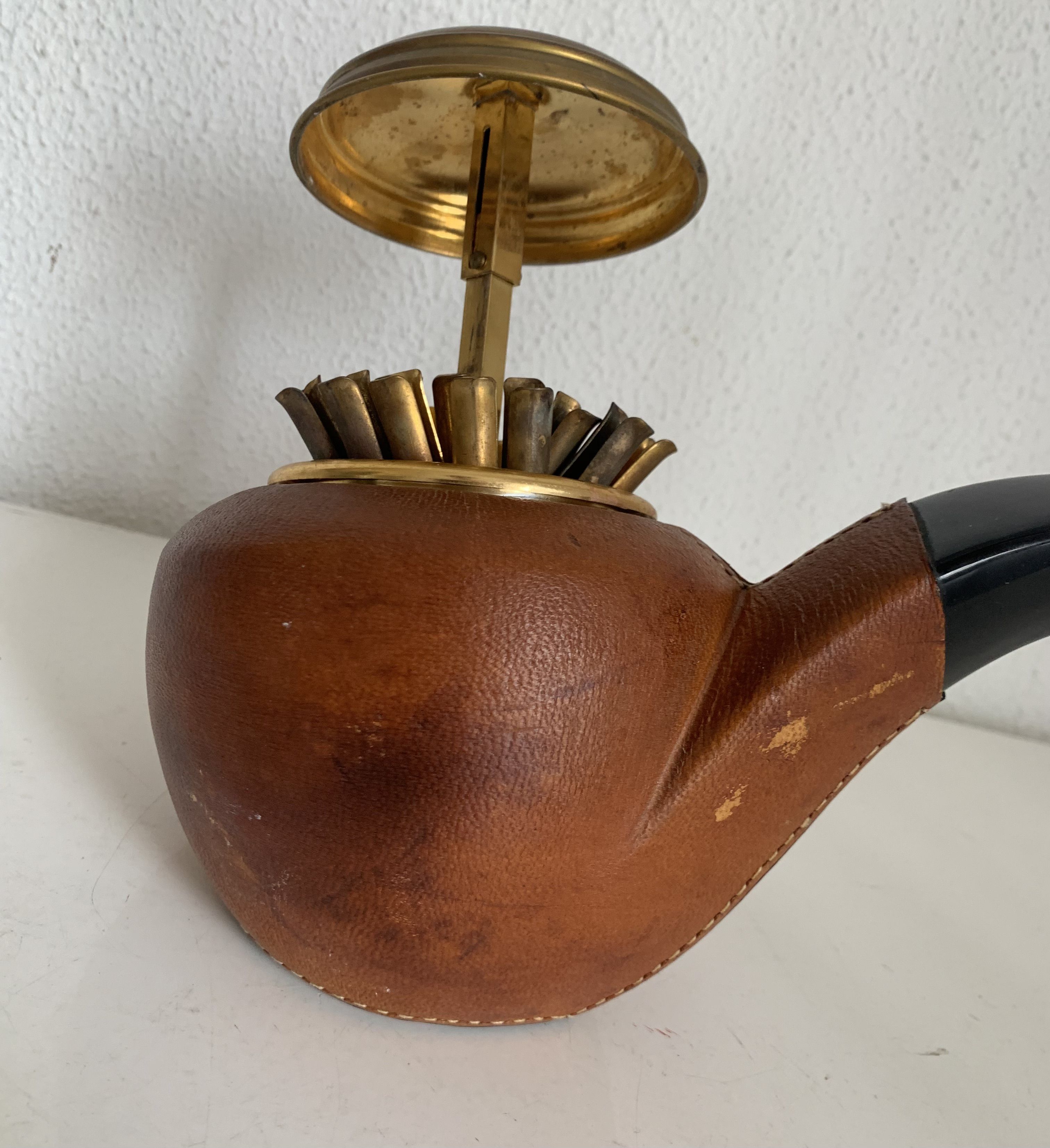 Vintage cigarette holder 1960 Longchamp leather fawn pipe - 24 x 15 cm