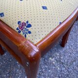 4 chaises en bois massif et tissu jaune fleurs Louis Philippe