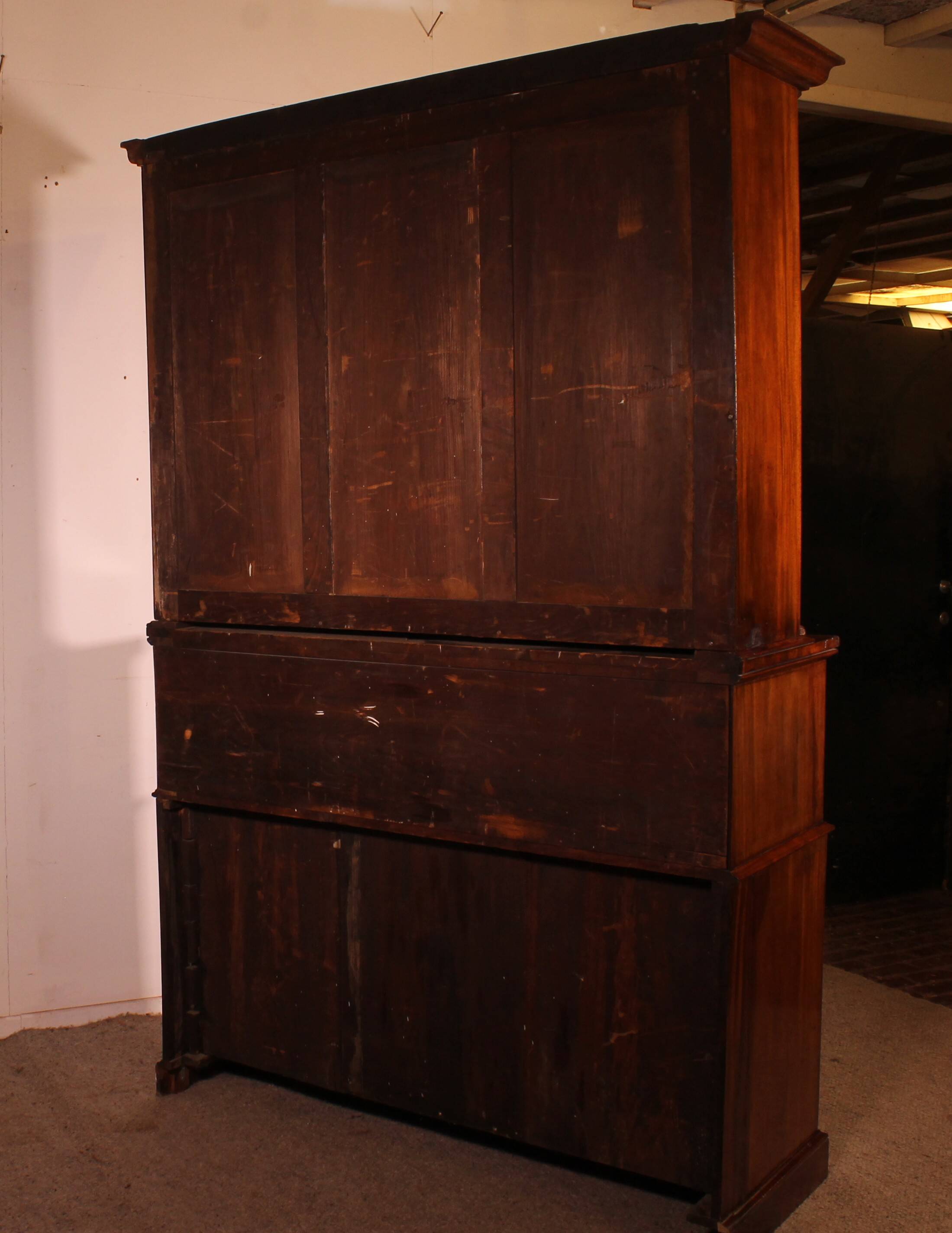 Display Cabinet or Mahogany Bookcase with Secretary - 19th Century
