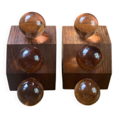 Wooden bookends and spherical glass balls
