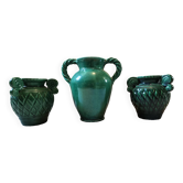 Trio de vases Vintage Vallauris vert émeraude années 50/60