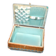 Book basket - vintage stitch box in woven rattan and blue scoubidou 1960 worker