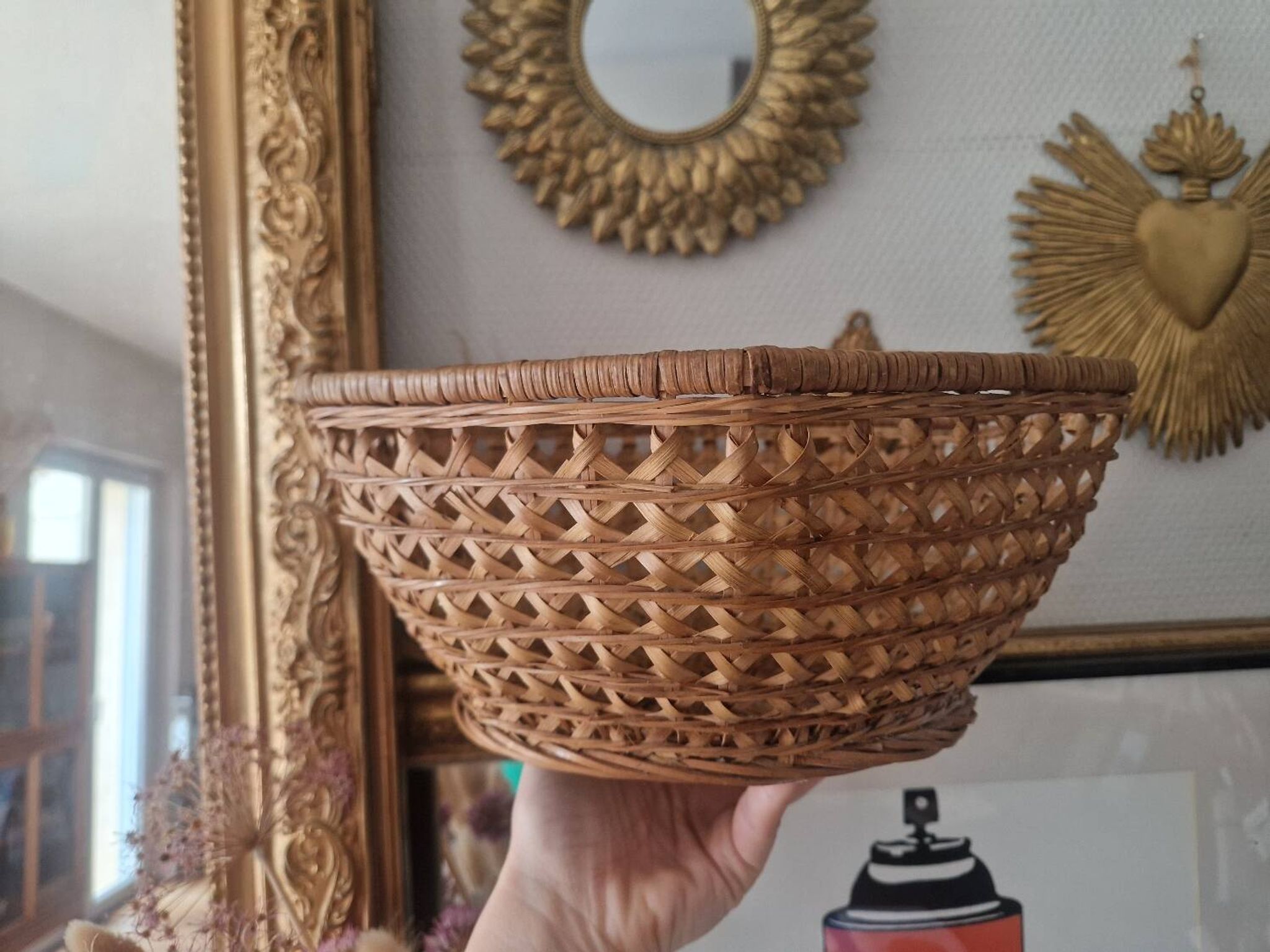 Panier ancien vintage esprit cannage