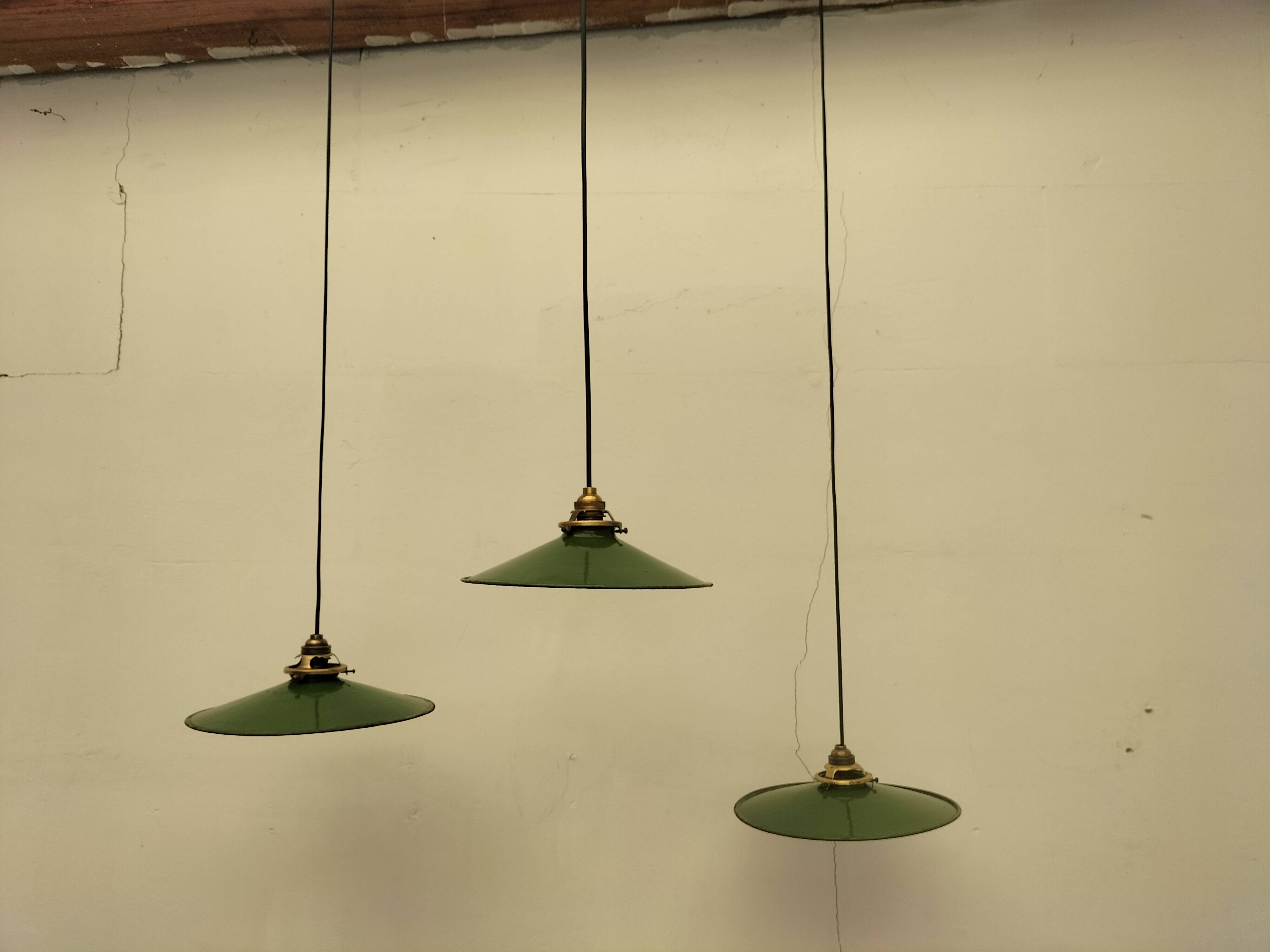 Enameled sheet metal pendant lights