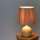 Yellow ceramic lamp, raffia lampshade, 60s