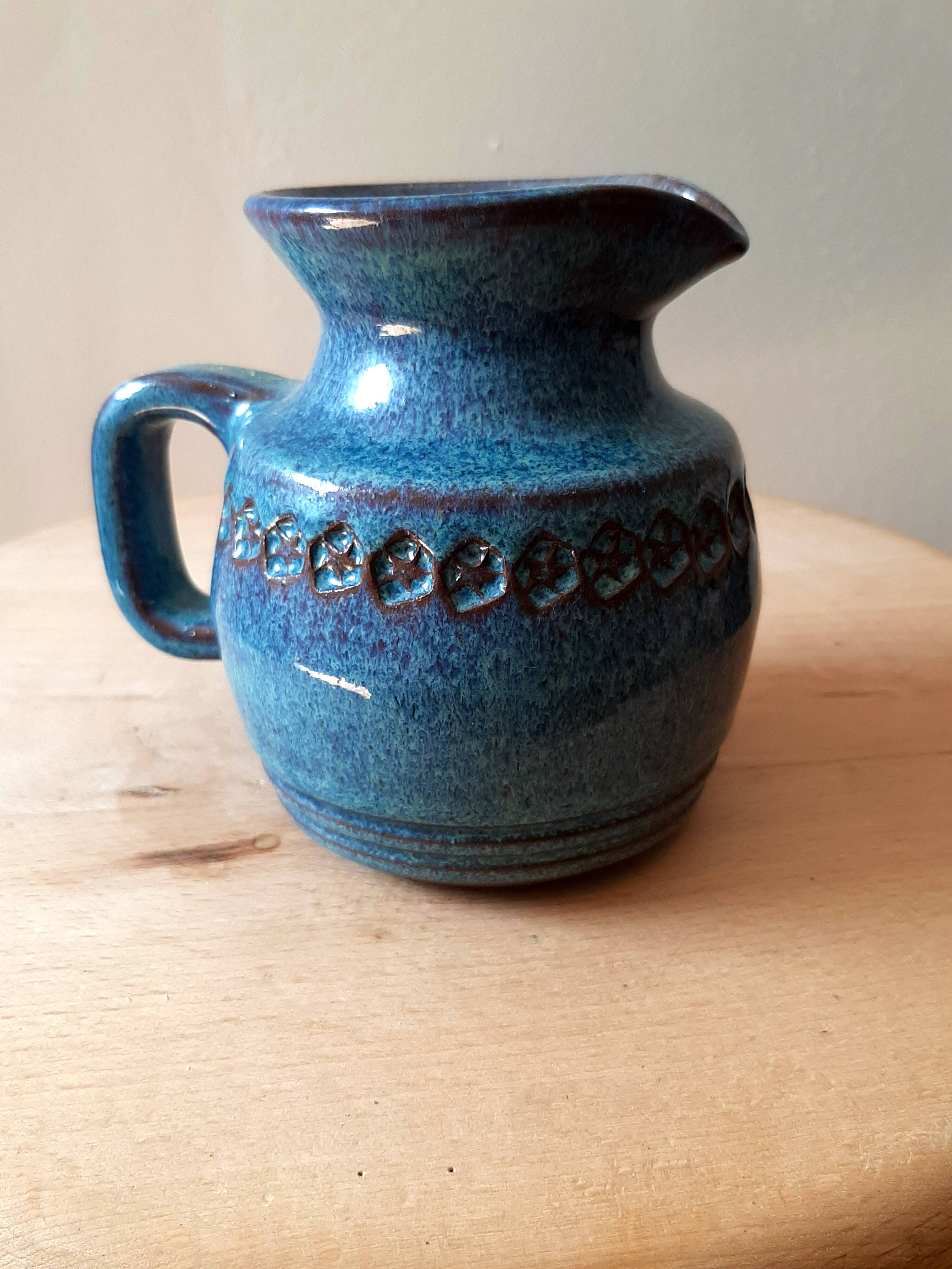 Blue ceramic pitcher Emile Masson Vallauris