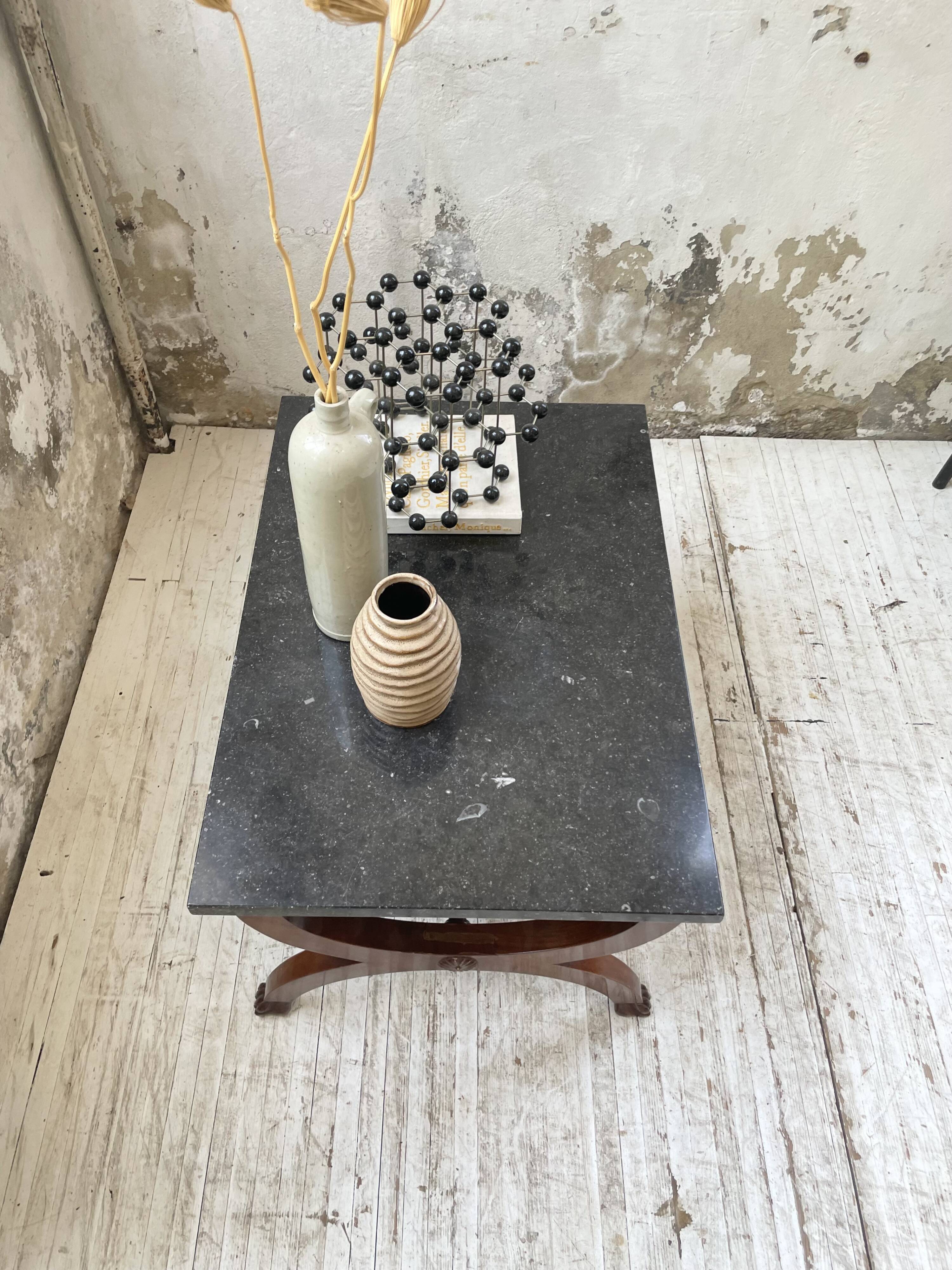 Empire style marble and mahogany coffee table