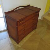 Vintage dressing table/chest - woven rattan - 5 drawers - mirror - 1960s/70s