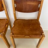 Suite of 4 chairs 60s in elm and leather Maison Regain