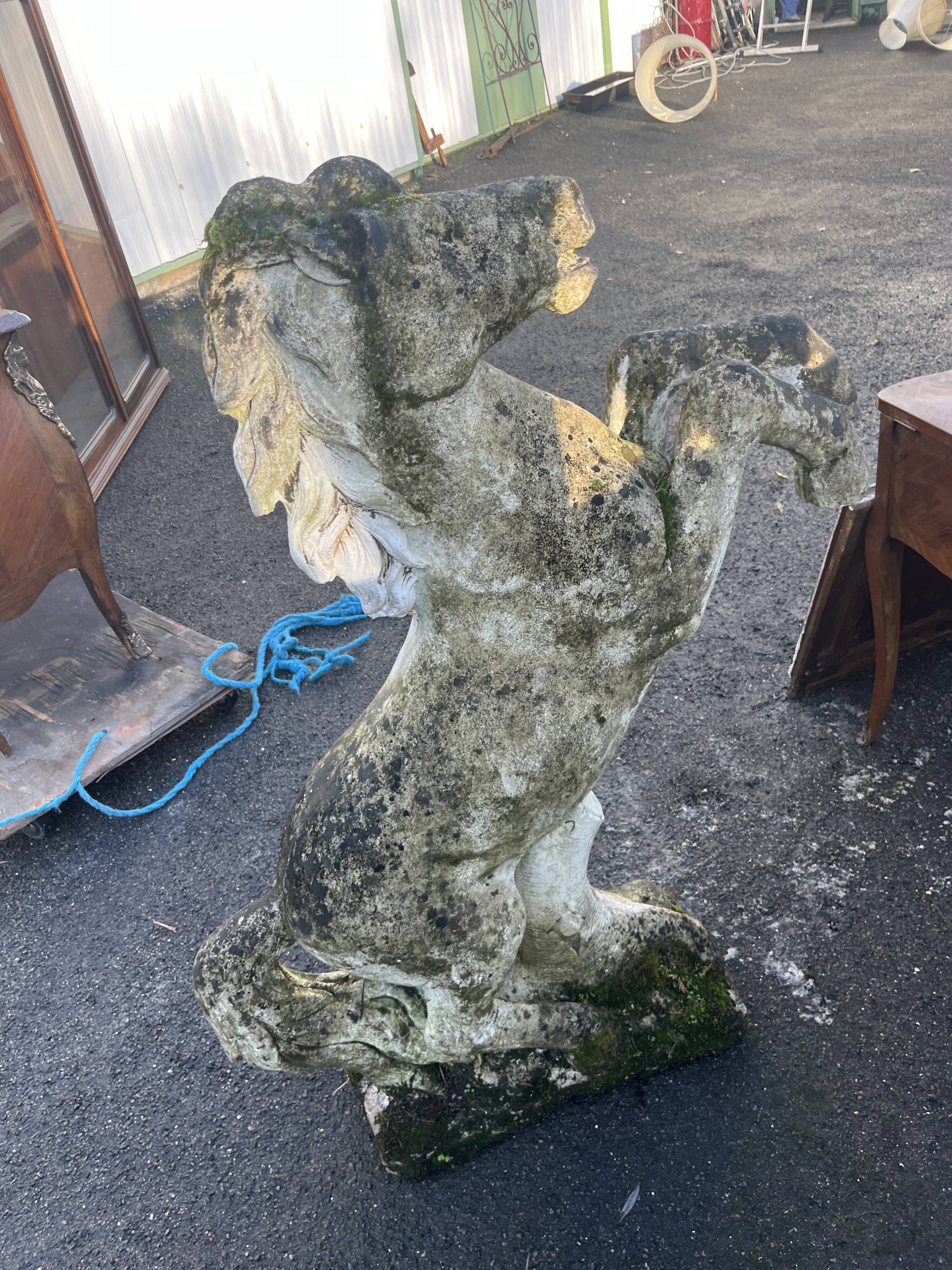 Large Garden Sculpture – Rearing Horse with beautiful patina