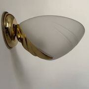 Pair of vintage brass and frosted glass wall lights, Italy 1970.