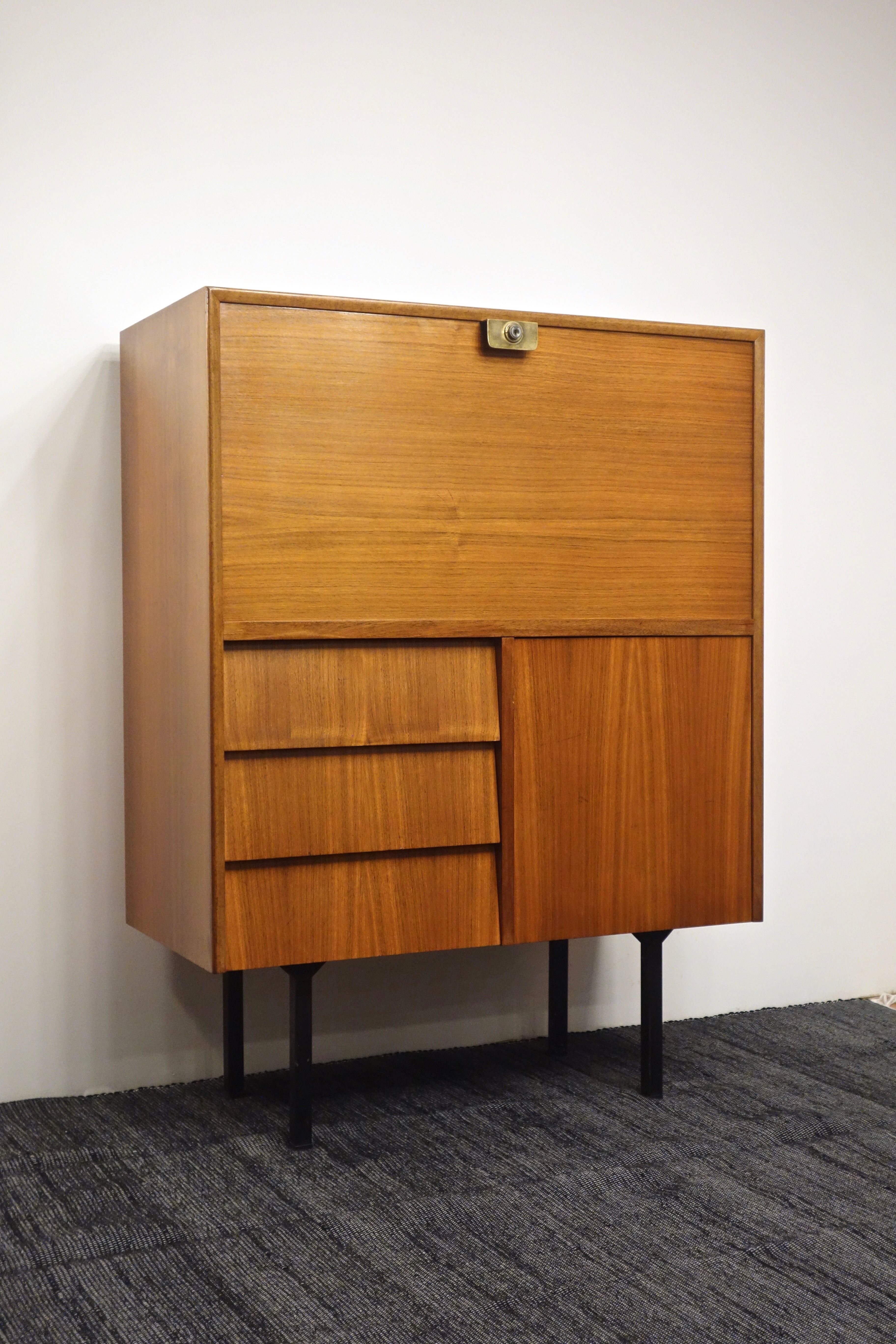 Vintage teak secretary, France 1950's