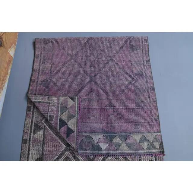 1960s purple lavender natural Turkish hand-knotted runner rug 79x331