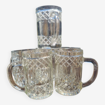 Set of 6 vintage molded glass mugs signed Elsa