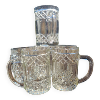 Set de 6 Mug chope vintage en verre moulé signée Elsa