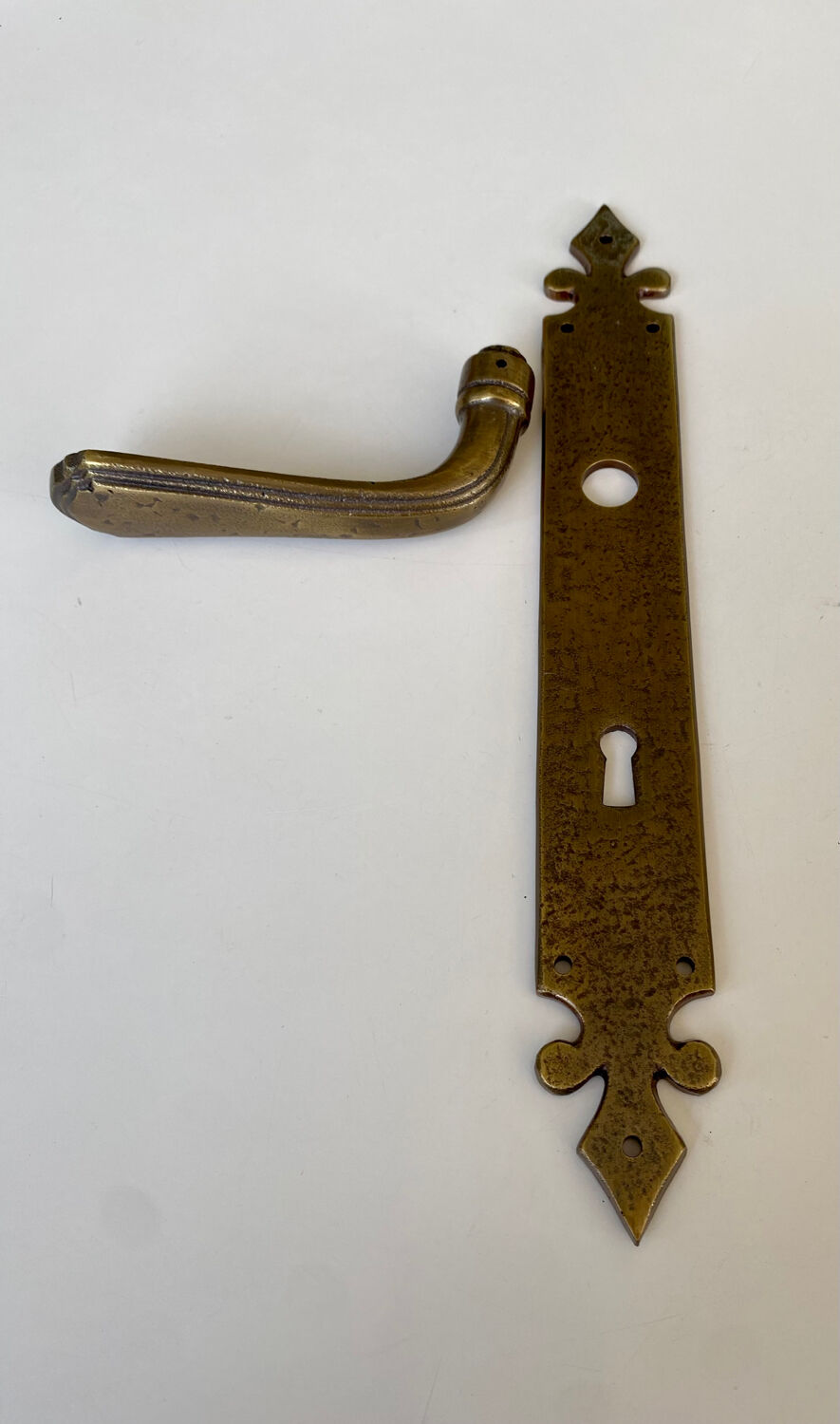 Brass door handles and plates