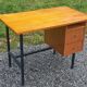 Vintage oak desk with a metallic base from the 1960s.