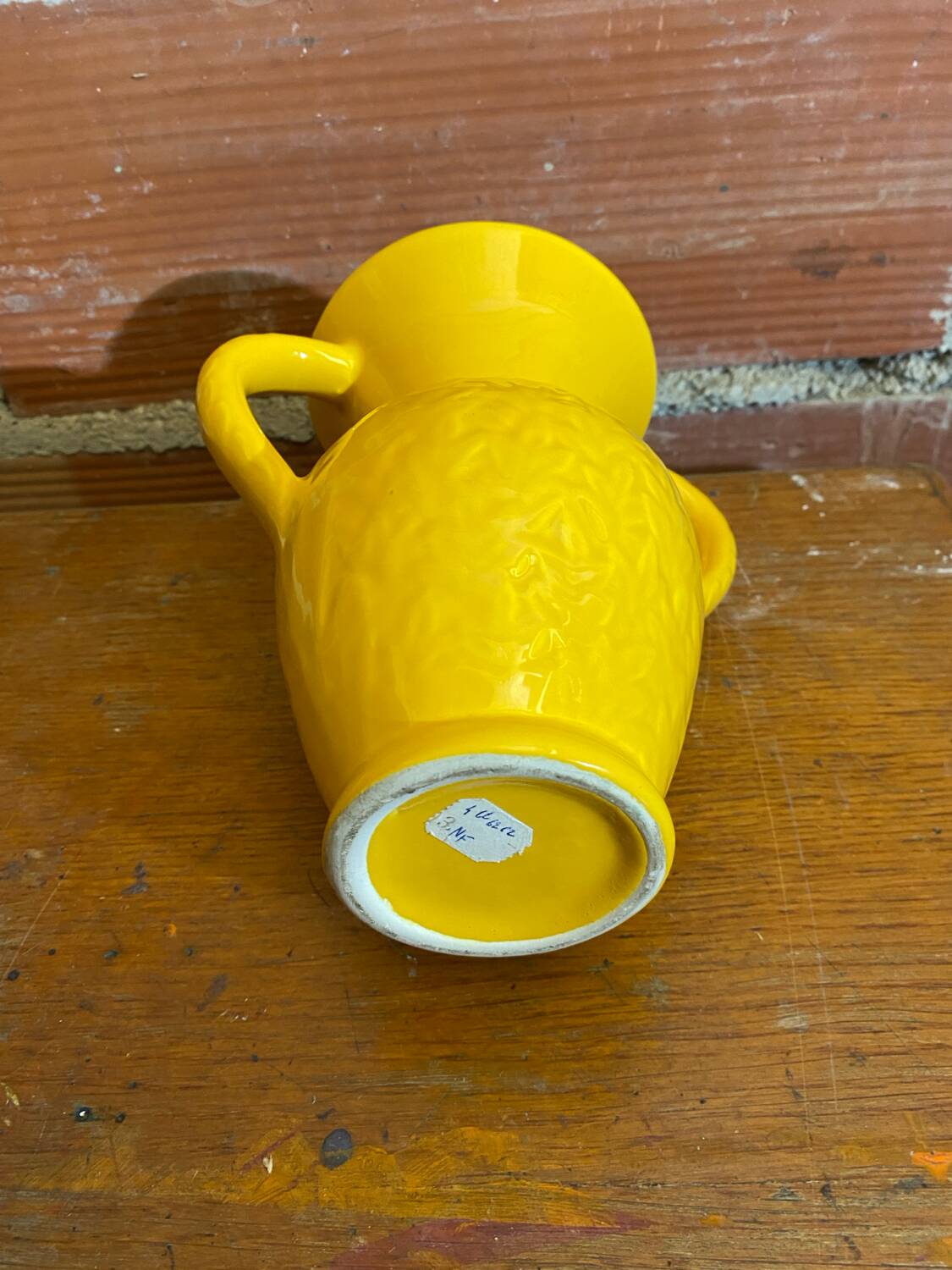 Antique Vase with Handles Yellow Ceramic Vintage Decoration #C605