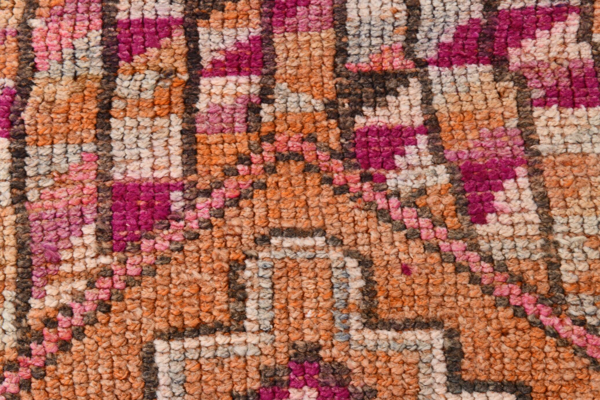 Fuchisa & Burgundy Turkish Runner Rug, One of a Kind Hallway Runner